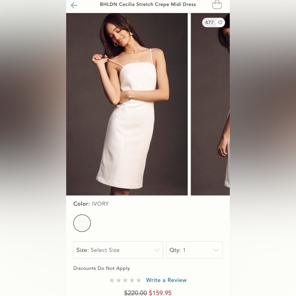 BHLDN Cecilia Stretch Crepe Midi dress